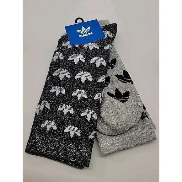ADIDAS Originals Monogram Full Glitter Crew Socks 2 Pack HC9527 Unisex L 9-10.5 - Picture 1 of 5